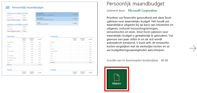 Sjabloon Persoonlijk maandbudget openen